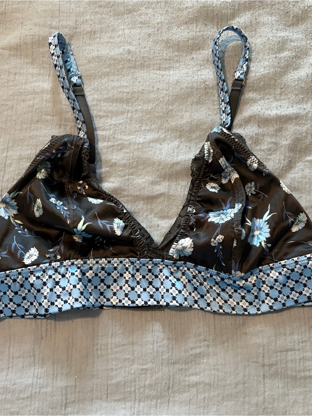 aerie Black Bralette with Light Blue Floral detail